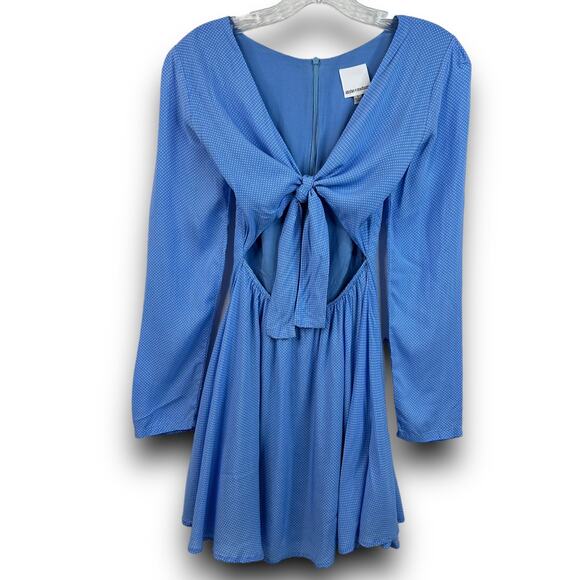 Skylar and Madison Blue Cut Out Tie Front Mini Dress White Microdot Size Small - Picture 1 of 7